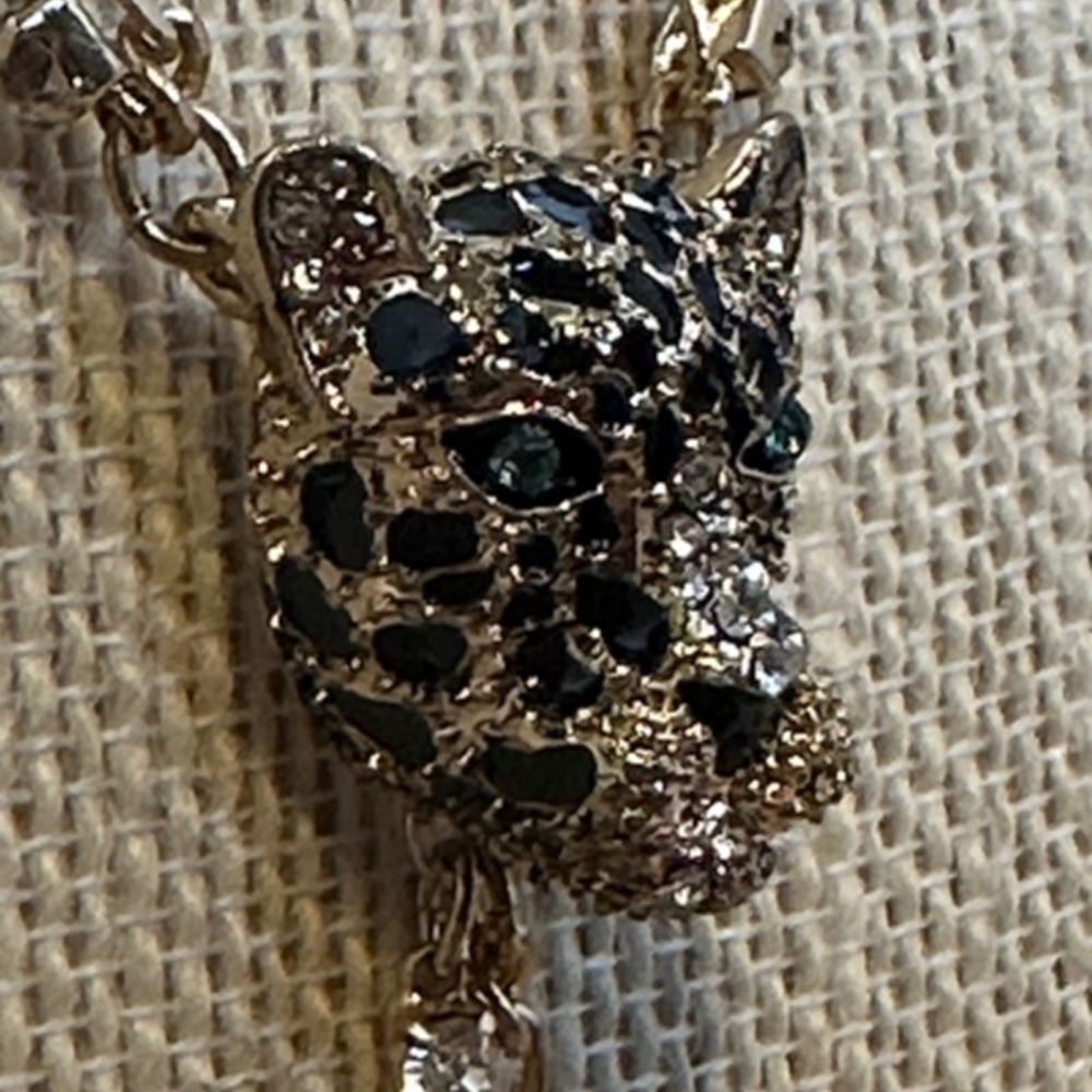 Betsey Johnson Lariat Style Black Panther/Jaguar Head Necklace